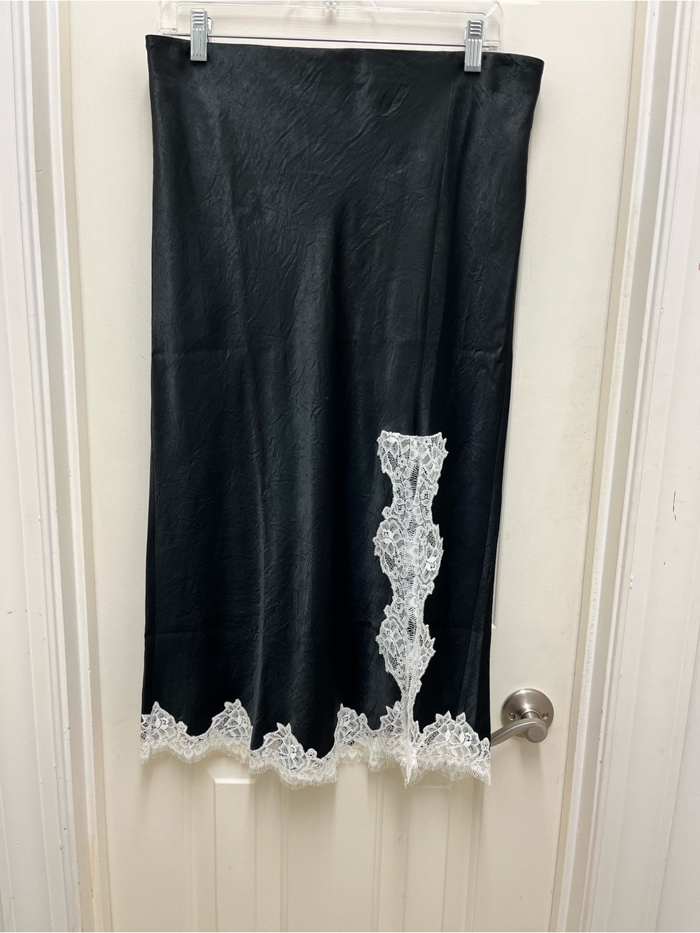 J. Crew Black Midi Skirt with White Lace Accent